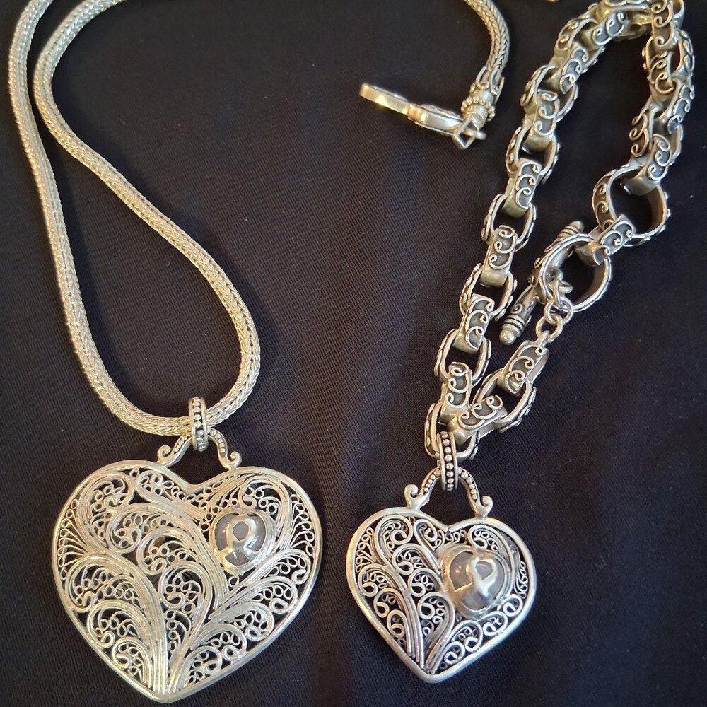 Brighton Treasures Bali 925 Sterling silver heart Necklace & Bracelet